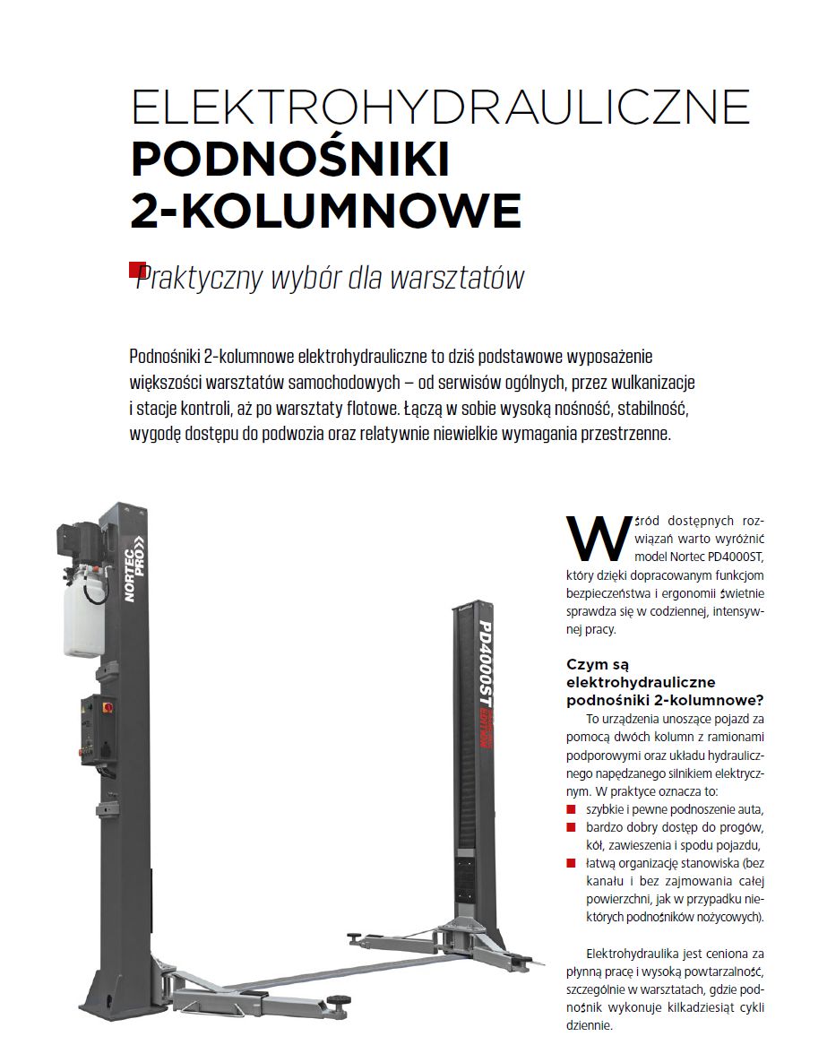 ELEKTROHYDRAULICZNY PODNOŚNIK 2-KOLUMNOWY PD4000ST
