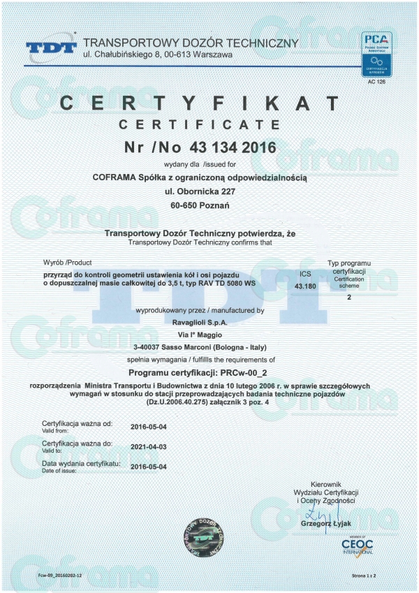 Certyfikat TDT